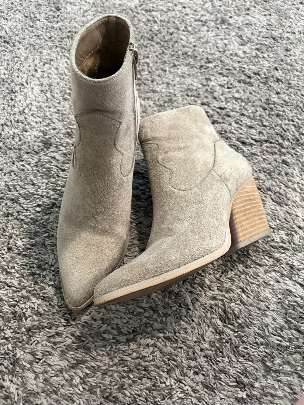 Mi.iM Suede Ankle Booties in Taupe